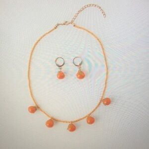 Orange Beaded Necklace and Earring Set